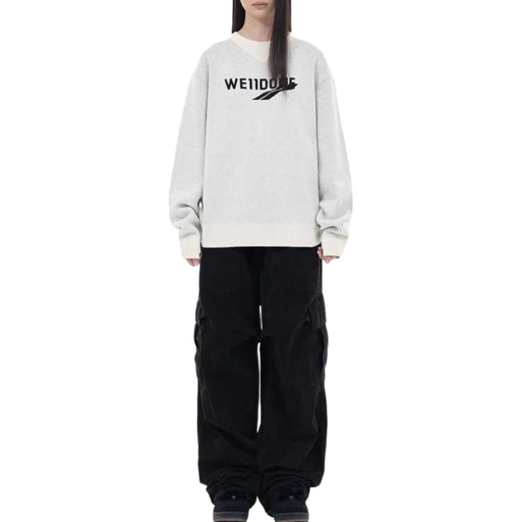 Shop WE11DONE FW23 中性象牙白羊毛針織毛衣 Logo 提花設計 WD-KT3-23-613-U-IV