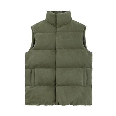 WE11DONE FW23 Unisex Loose-Fit Puffer Logo Vest in Khaki. WD-PV3-23-030-U-KK