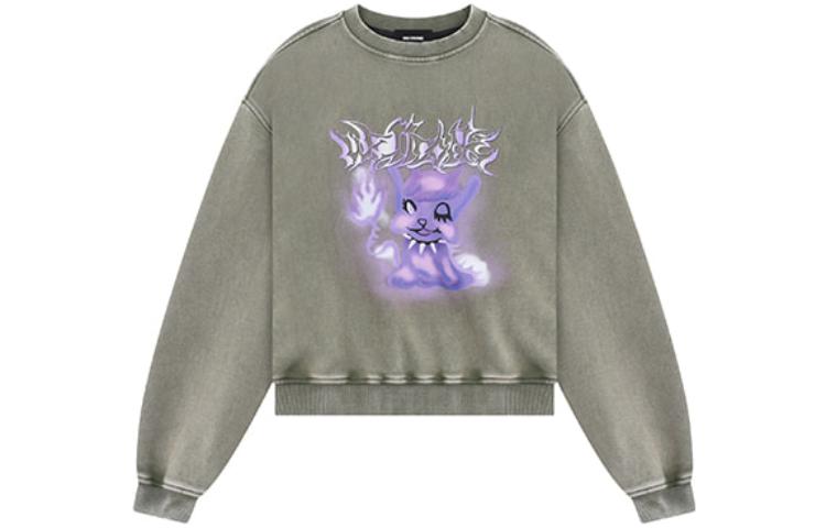 WE11DONE FW23 Unisex Monster Print Faded Logo Long Sleeve Sweatshirt Grey WD-TS3-23-804-U-KK