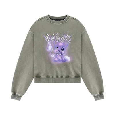WE11DONE FW23 Unisex Monster Print Faded Logo Long Sleeve Sweatshirt Grey WD-TS3-23-804-U-KK