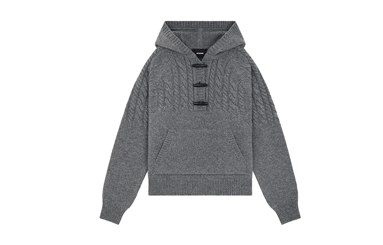 WE11DONE FW23 Unisex Wool-Blend Chunky Knit Hoodie Sweater in Grey. WD-KT3-23-608-U-GY