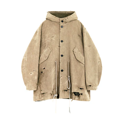 WE11DONE FW23 Washed Long Sleeve Canvas Parka Beige Unisex Fall Winter Jacket. WD-JP3-23-153-U-BG