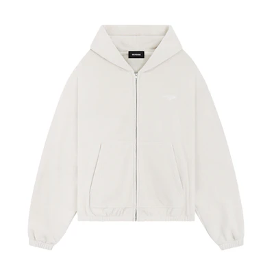 WE11DONE FW23 White Logo Loose Fit Zip-Up Hoodie Unisex Fleece Sweatshirt WD-TJ3-23-826-U-WH