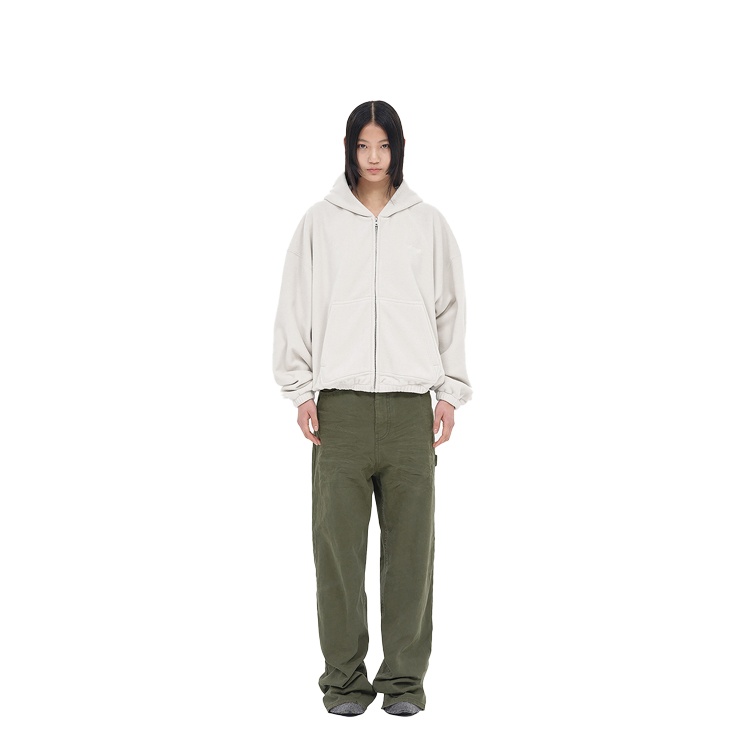 Shop WE11DONE FW23 白色Logo寬鬆拉鍊連帽衫 男女款抓絨衛衣 WD-TJ3-23-826-U-WH