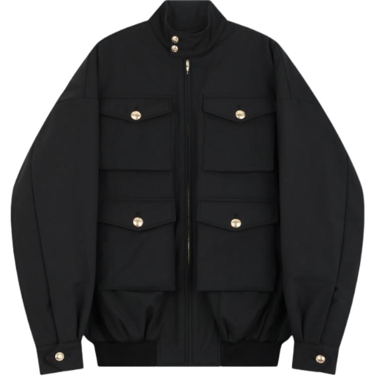 WE11DONE FW24  Black Solid Color Cotton Jacket with Zipper Pockets WD-JP3-24-041-M-BK