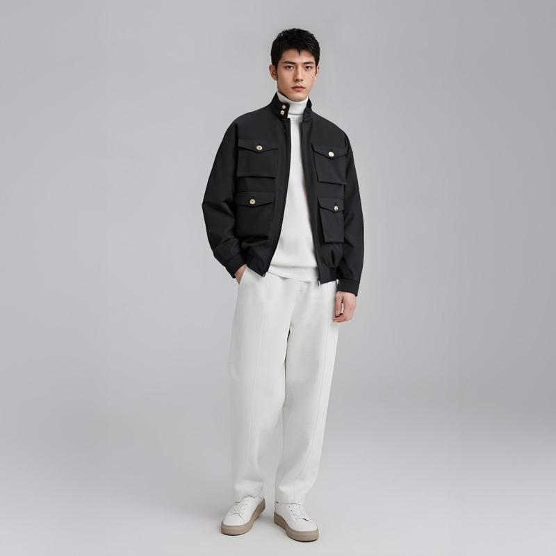 WE11DONE FW24  Black Solid Color Cotton Jacket with Zipper Pockets WD-JP3-24-041-M-BK 圖 4