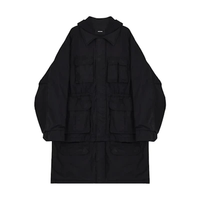 WE11DONE FW24 Long Cotton Jacket with Wide Collar and Zipper Black WD-JK3-24-088-M-BK
