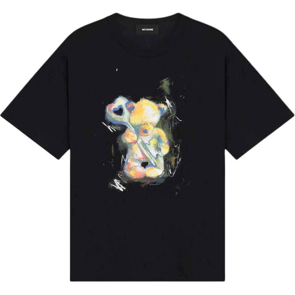 WE11DONE FW24 Cartoon Graphic Black Unisex Short Sleeve T-Shirt. WD-TT3-24-752-U-BK