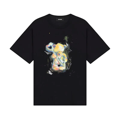 WE11DONE FW24 Cartoon Graphic Black Unisex Short Sleeve T-Shirt. WD-TT3-24-752-U-BK