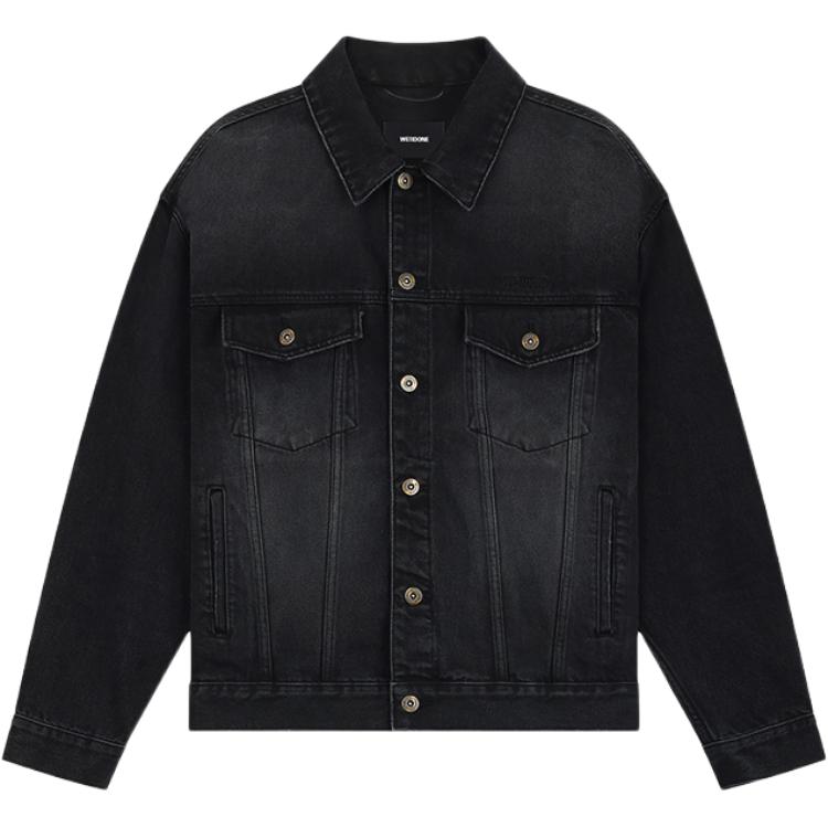 WE11DONE FW24 Pearl Logo Slim-Fit Single-Breasted Denim Jacket Unisex Black WD-DJ2-24-364-U