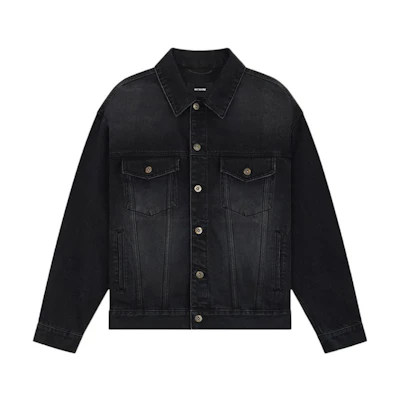 WE11DONE FW24 Pearl Logo Slim-Fit Single-Breasted Denim Jacket Unisex Black WD-DJ2-24-364-U