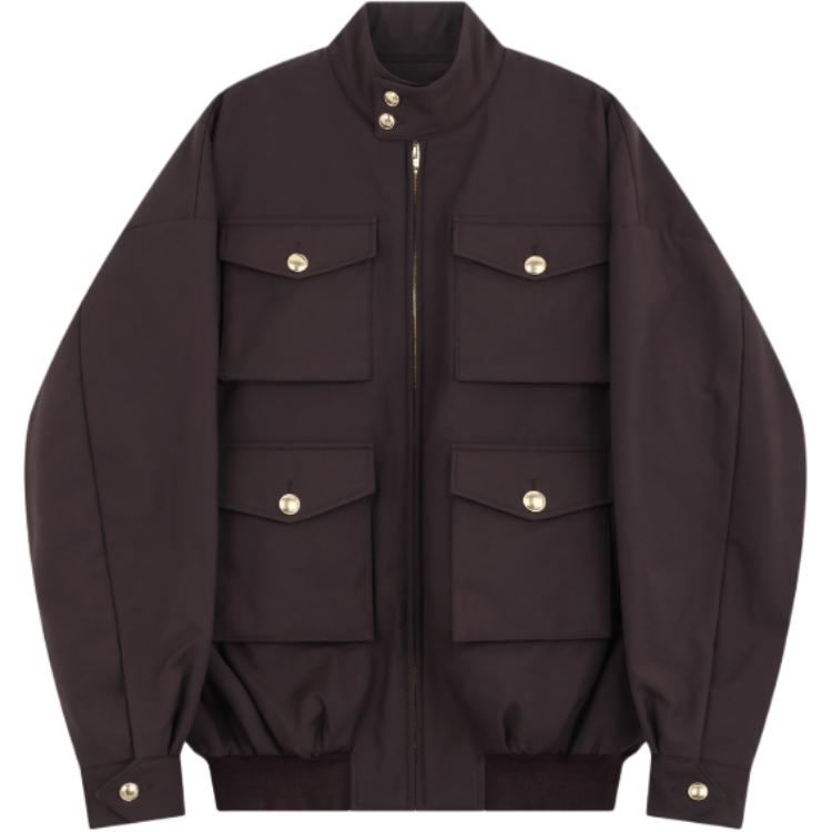 WE11DONE FW24 Solid Color Zip Pocket Long Sleeve Cotton Jacket Burgundy. WD-JP3-24-041-M-WN