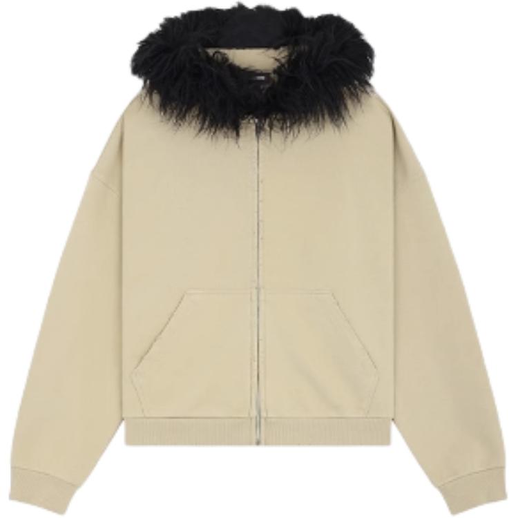 WE11DONE FW24 Unisex Beige Oversized Zip-Up Hoodie Casual Long-Sleeve WD-TJ2-24-811-U-BG