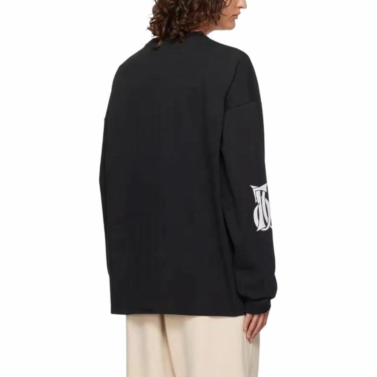 WE11DONE FW24 Unisex Black Long Sleeve Tee with Logo Print. WD-TT3-24-746-U-BK 圖 3