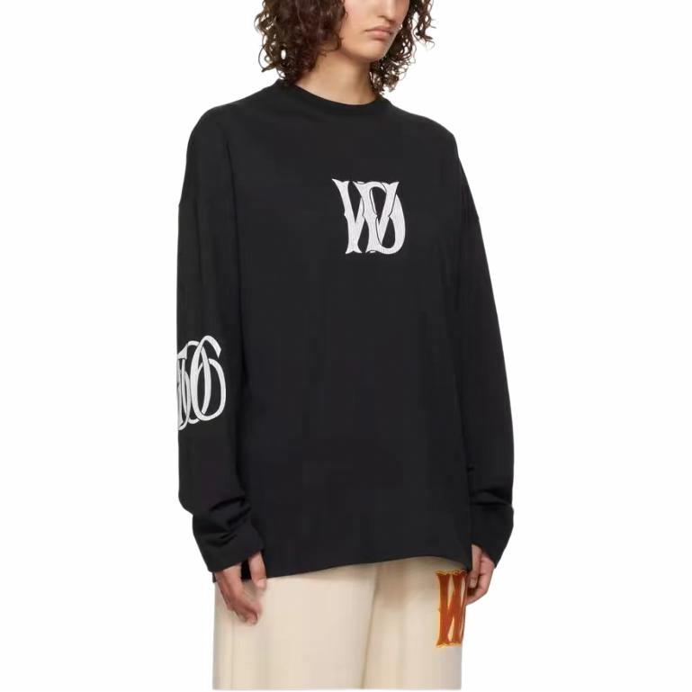 WE11DONE FW24 Unisex Black Long Sleeve Tee with Logo Print. WD-TT3-24-746-U-BK 圖 5