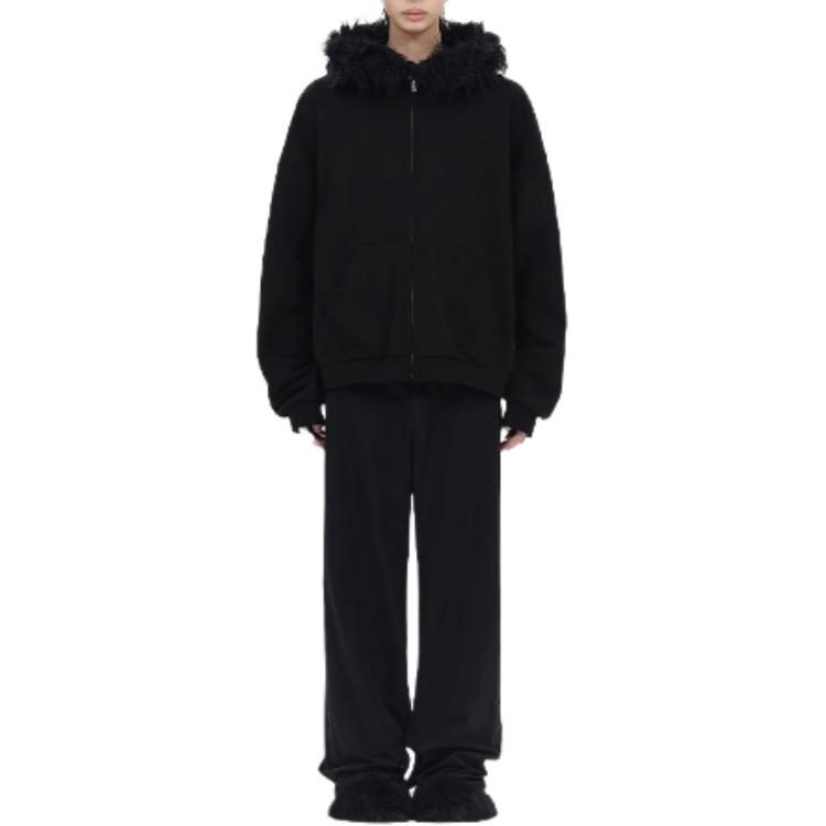 WE11DONE FW24 Unisex Black Oversized Hoodie with Zipper Front. WD-TJ2-24-811-U-BK 圖 4