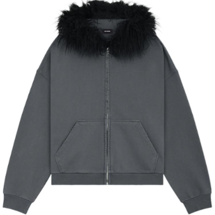 WE11DONE FW24 Zip-Up Hoodie Unisex Oversized Casual Sweatshirt in Charcoal. WD-TJ2-24-811-U-CH