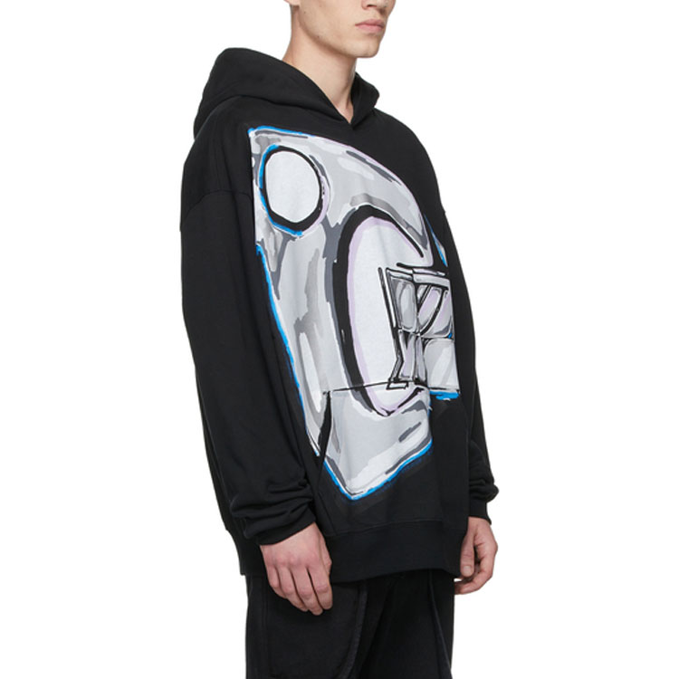 Shop WE11DONE 几何图案印花黑色男女同款卫衣 WD-TH3-21-551-U-BK