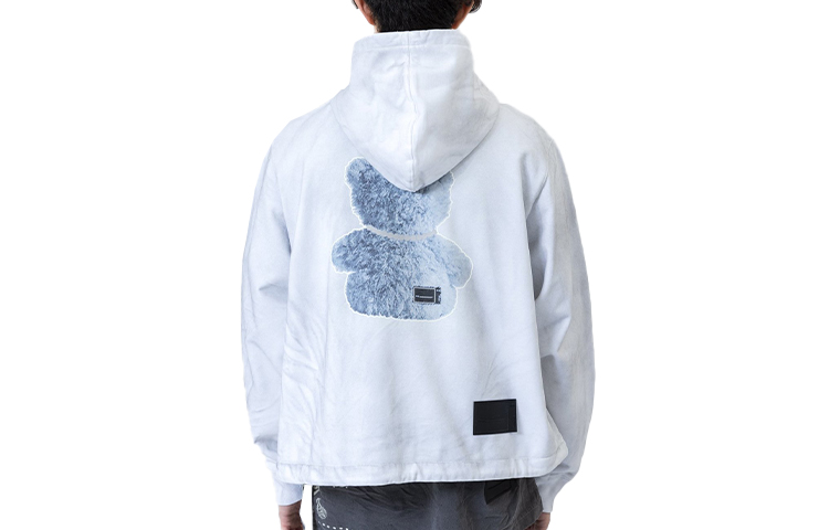 WE11DONE Glow-in-the-Dark Teddy Hoodie White Unisex Zip-Up Jacket WD-TH9-20-119-U-WH