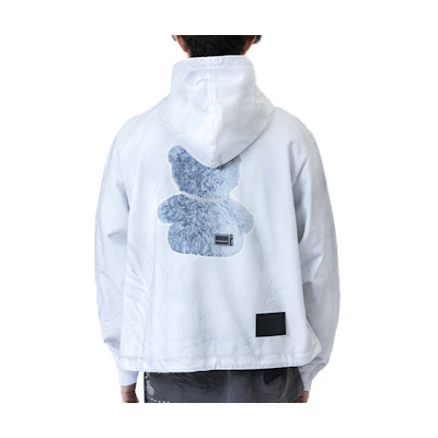 WE11DONE Glow-in-the-Dark Teddy Hoodie White Unisex Zip-Up Jacket WD-TH9-20-119-U-WH
