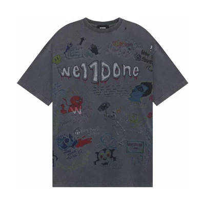 WE11DONE Graffiti Letter Print Unisex Crewneck T-Shirt Gray SS24 WD-TT1-24-729-U-GY