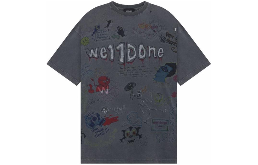 Order WE11DONE 塗鴉字母印花灰色短袖男女款 T-Shirt SS24 WD-TT1-24-729-U-GY