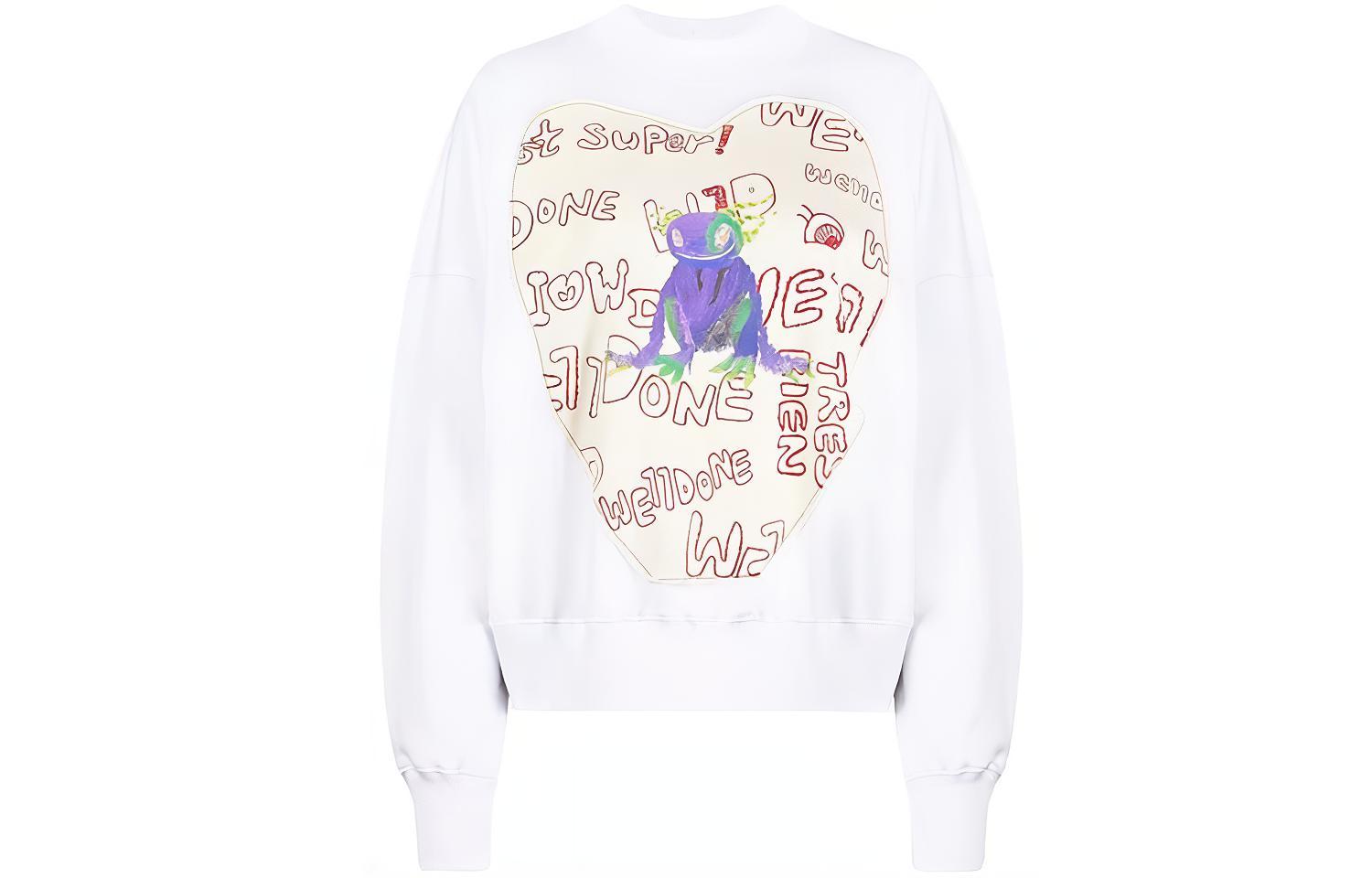 WE11DONE Graffiti Patch Pullover Unisex Sweatshirt White WD-TS0-21-535-U-WH