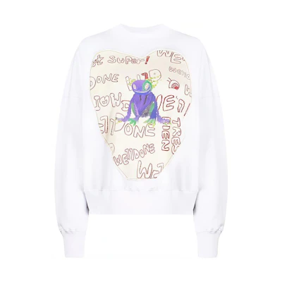 WE11DONE Graffiti Patch Pullover Unisex Sweatshirt White WD-TS0-21-535-U-WH