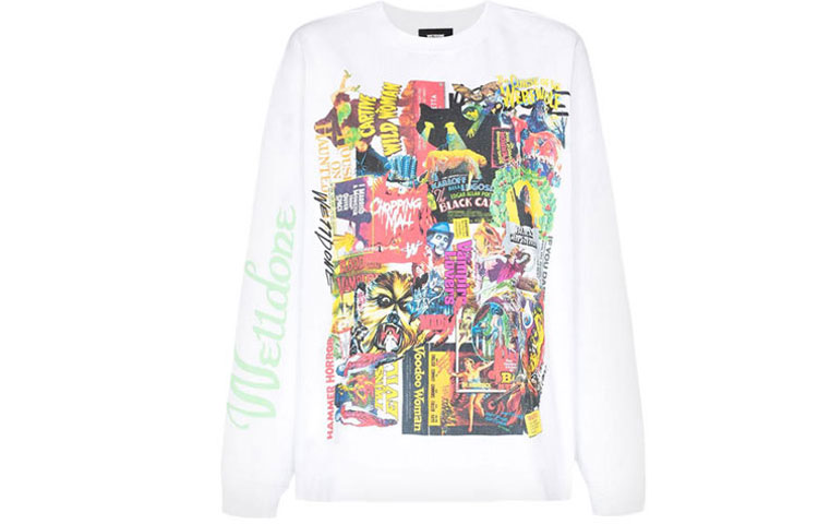 WE11DONE Graffiti Poster Print Pullover Crewneck Sweatshirt Unisex White WD-TP4-20-728-U-WH