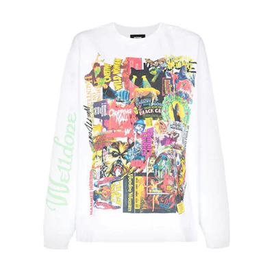 WE11DONE Graffiti Poster Print Pullover Crewneck Sweatshirt Unisex White WD-TP4-20-728-U-WH
