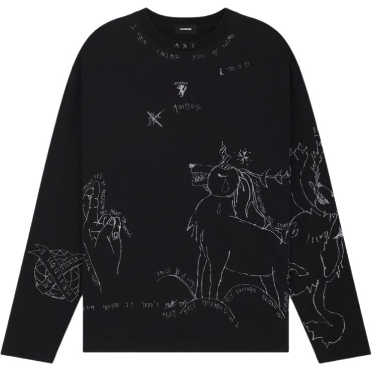 WE11DONE Graphic Print Long Sleeve Tee  Black WD-TT2-24-756-U-BK