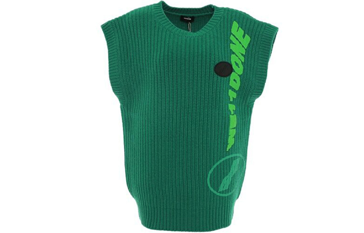 WE11DONE Green Sleeveless Knit Vest with Front Rubber Logo - Unisex. WD-KV8-20-544-U-GR 圖 2