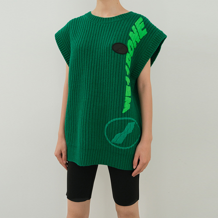 WE11DONE Green Sleeveless Knit Vest with Front Rubber Logo - Unisex. WD-KV8-20-544-U-GR 圖 6