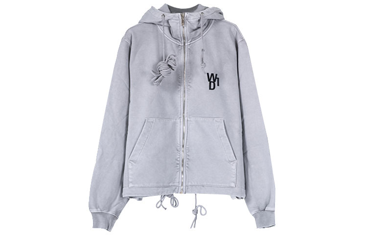 WE11DONE Grey Hoodie with Back Bear Print Unisex Zip-Up WD-TH9-20-114-U-GY