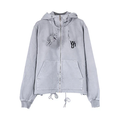 WE11DONE Grey Hoodie with Back Bear Print Unisex Zip-Up WD-TH9-20-114-U-GY