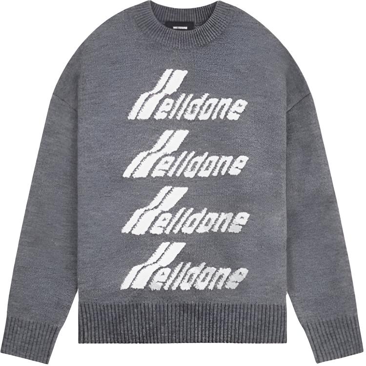 WE11DONE Grey Logo Text Crewneck Knit Sweater Unisex Casual Long Sleeve WD-KO1-22-666-U-GY