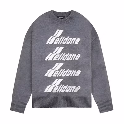 WE11DONE Grey Logo Text Crewneck Knit Sweater Unisex Casual Long Sleeve WD-KO1-22-666-U-GY