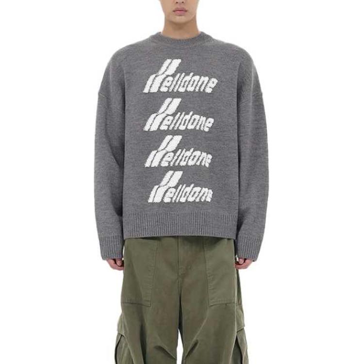 Lookbook WE11DONE 灰色Logo字母圆领针织毛衣 男女同款休闲长袖 WD-KO1-22-666-U-GY