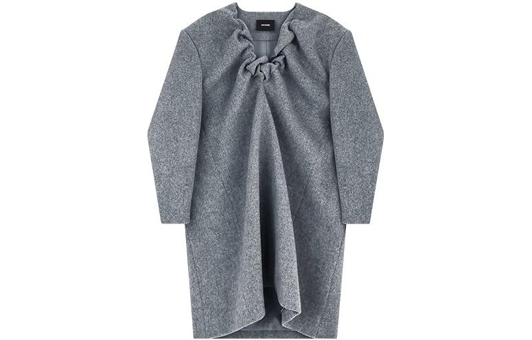 WE11DONE Grey Long Sleeve Dress with Ruched Elastic Cuffs and Padded Shoulders. WD-OP3-22-151-W