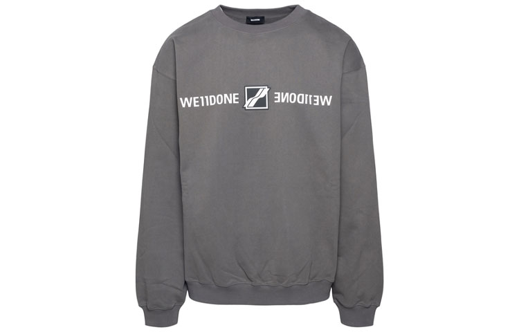 WE11DONE Grey Solid Logo Mirror Print Oversized Pullover Sweatshirt Unisex. WD-TS3-21-566-U-CH