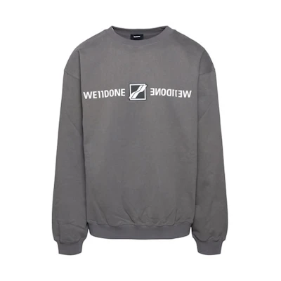 WE11DONE Grey Solid Logo Mirror Print Oversized Pullover Sweatshirt Unisex. WD-TS3-21-566-U-CH