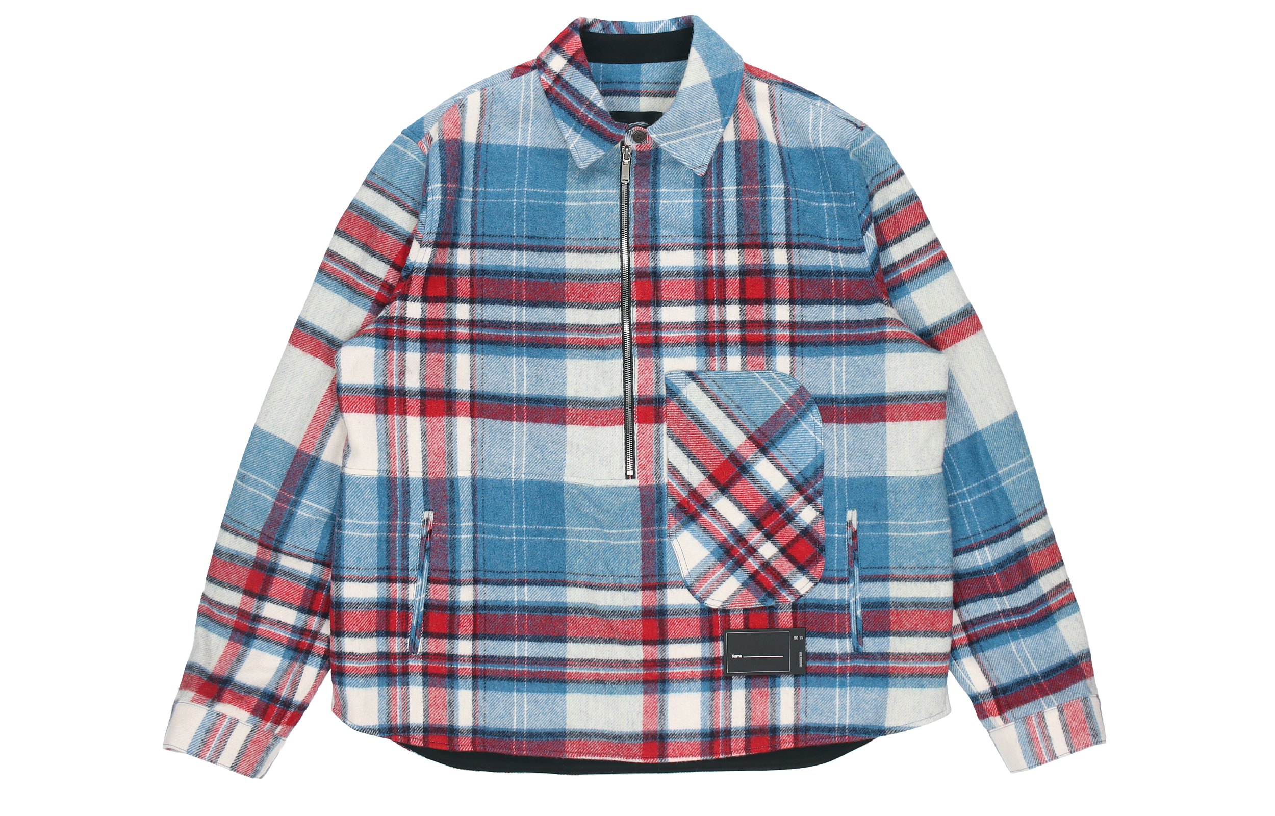 WE11DONE Half-Zip Classic Plaid Shirt Jacket Unisex Blue WD-BL3-20-910-U-BL