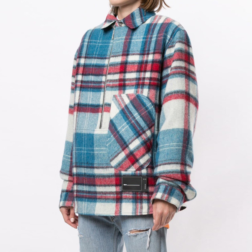 Sizing WE11DONE 半拉鍊經典格紋襯衫外套 男女藍色 WD-BL3-20-910-U-BL