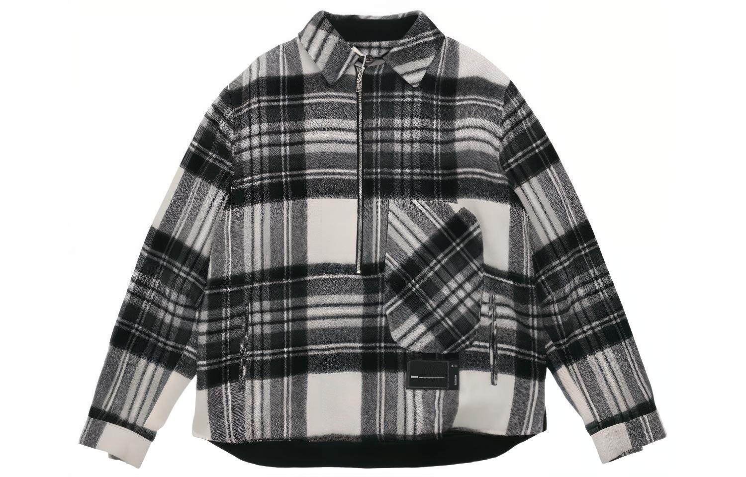 WE11DONE Half-Zip Plaid Long Sleeve Overshirt Unisex - Gray. WD-BL3-20-910-U-GY