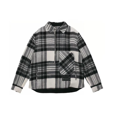 WE11DONE Half-Zip Plaid Long Sleeve Overshirt Unisex - Gray. WD-BL3-20-910-U-GY