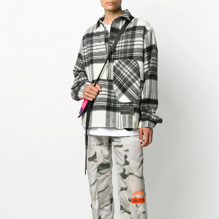 WE11DONE Half-Zip Plaid Long Sleeve Overshirt Unisex - Gray. WD-BL3-20-910-U-GY 圖 4