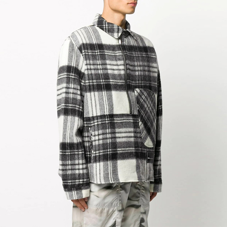 WE11DONE Half-Zip Plaid Long Sleeve Overshirt Unisex - Gray. WD-BL3-20-910-U-GY 圖 6