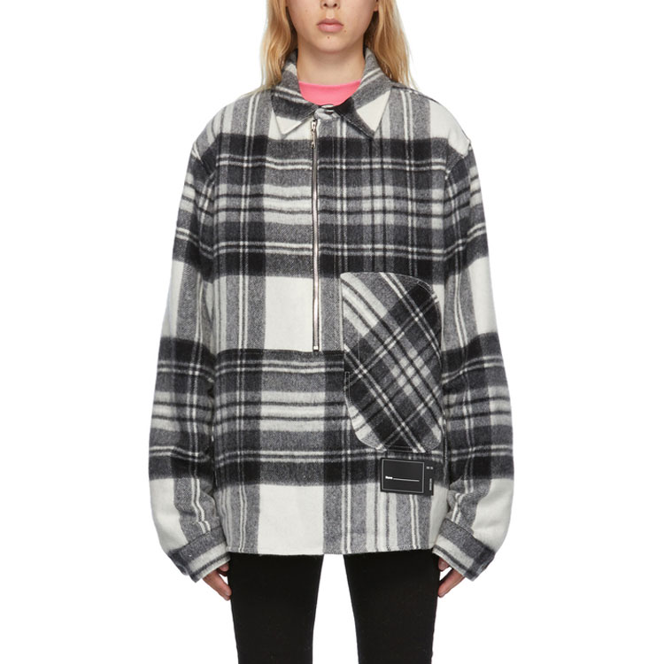 WE11DONE Half-Zip Plaid Long Sleeve Overshirt Unisex - Gray. WD-BL3-20-910-U-GY 圖 7