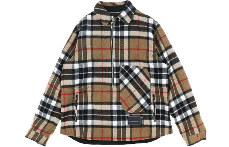 WE11DONE Half-Zip Plaid Long Sleeve Shirt Jacket Unisex Khaki WD-BL3-20-910-U-CM