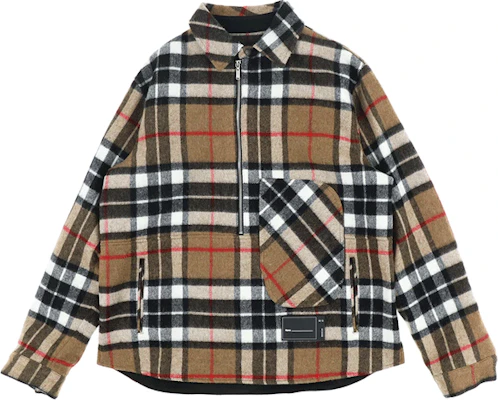 WE11DONE Half-Zip Plaid Long Sleeve Shirt Jacket Unisex Khaki WD-BL3-20-910-U-CM Order WE11DONE Half-Zip Plaid Long Sleeve Shirt Jacket Unisex Khaki WD-BL3-20-910-U-CM